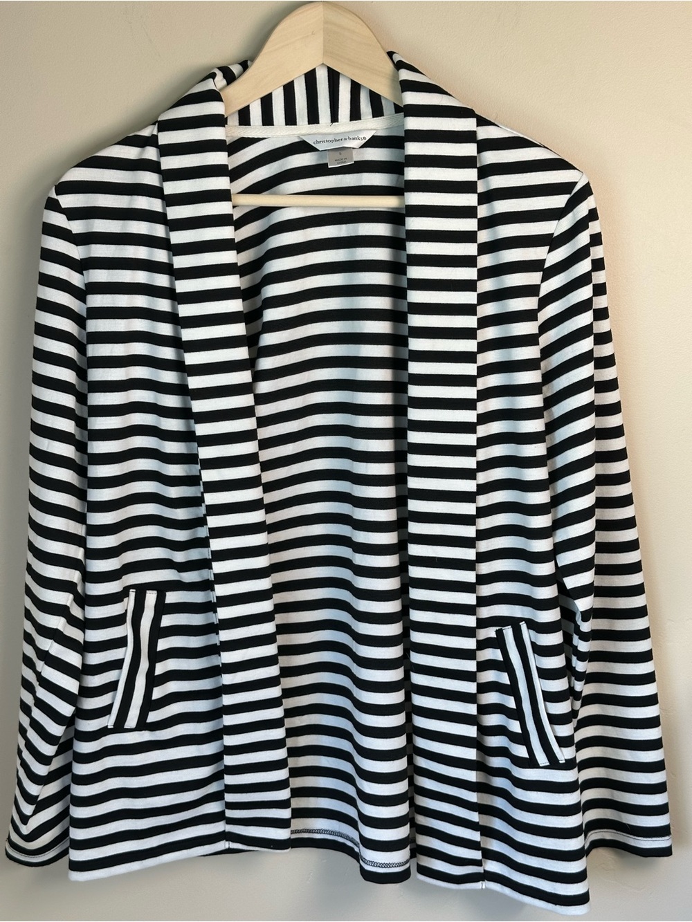 Christopher & Banks Black White Stripe Knit Blazer • Small Coastal Classic